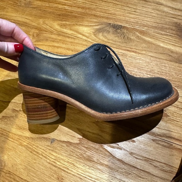 Neosens Women’s Black Leather Cylinder Block Heel Shooties Minimalist Neutral - Picture 5 of 12